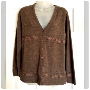 Rochelle Brown Beaded Cardigan Sweater